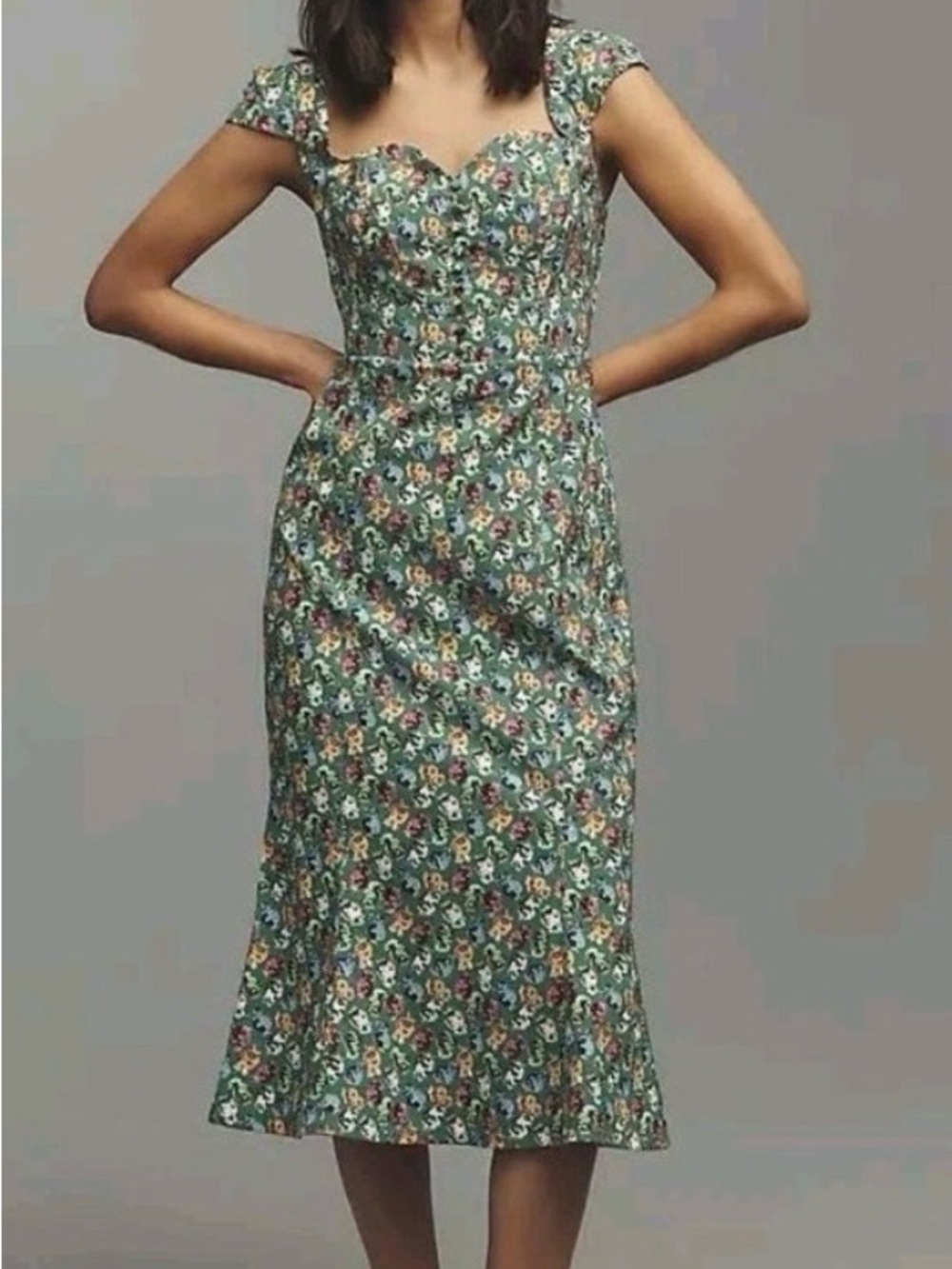 Anthropologie Cecily Green Fit & Flare Midi Dress